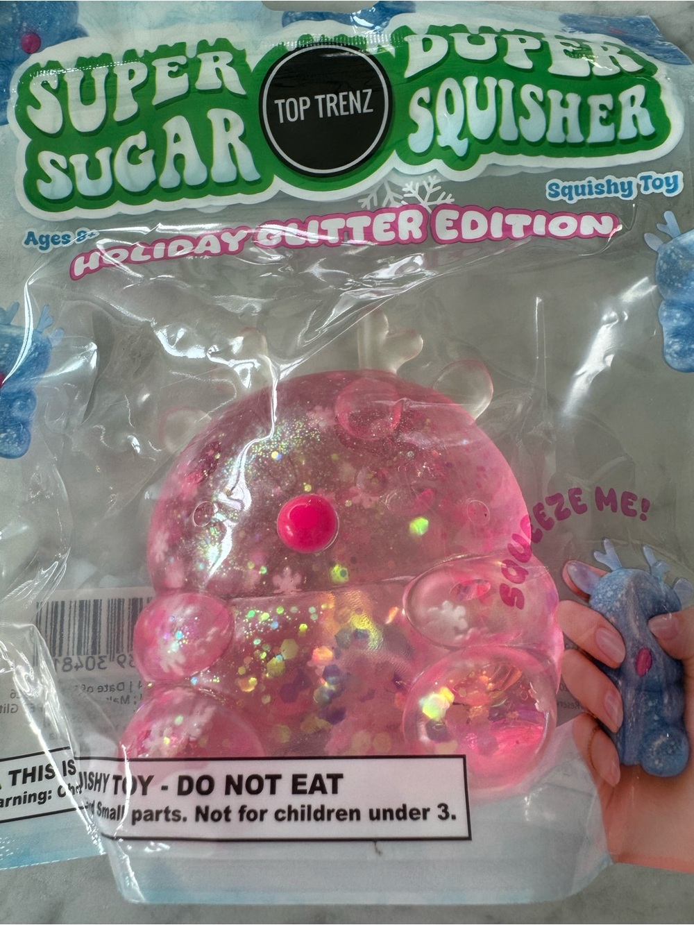 Super Sugar Squisher Pink Holiday Glitter Squishy Toy